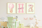 Girls Nursery Wall Art Bundle – Personalized Name + Bear Prints (Set of 3)
